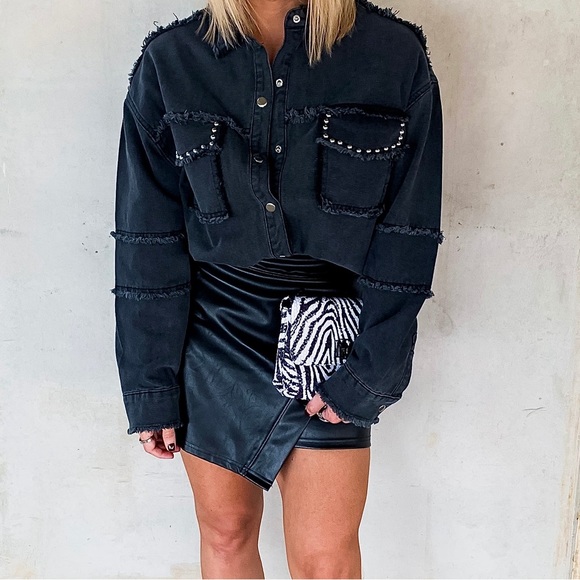 Studded Peace Sign Twill Jacket - Black - Picture 2 of 6